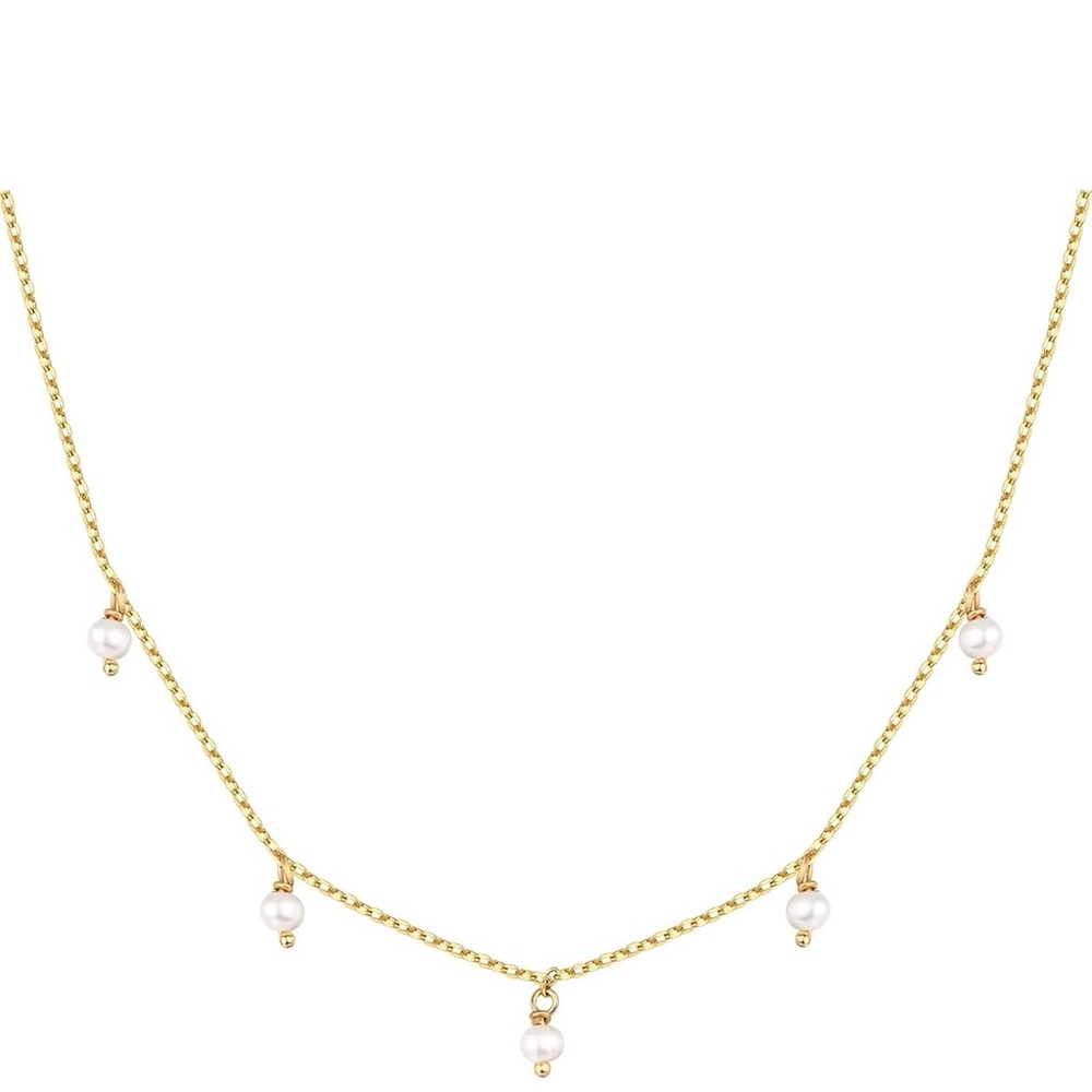 Gold Necklace with Pearl Accents 14 k Gold Plated Elegant Jewelry - Picture 1 of 1
